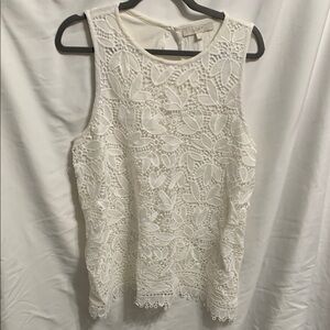 LOFT Cream Embellished Sleeveless Blouse
